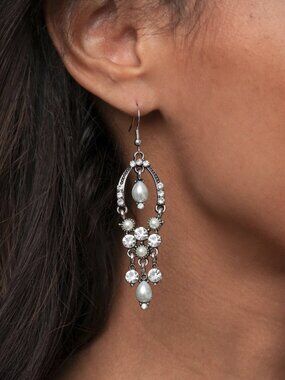 Paparazzi Jewelry Accessories - Back In The Spotlight - White Earrings - Vintage